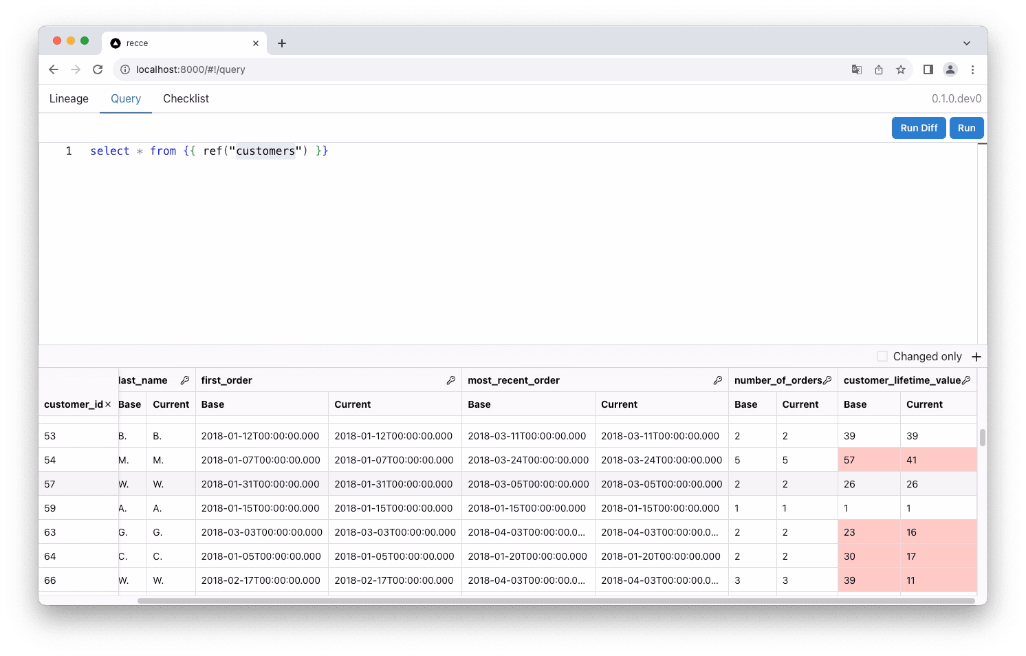 SQL Query Diff in Recce