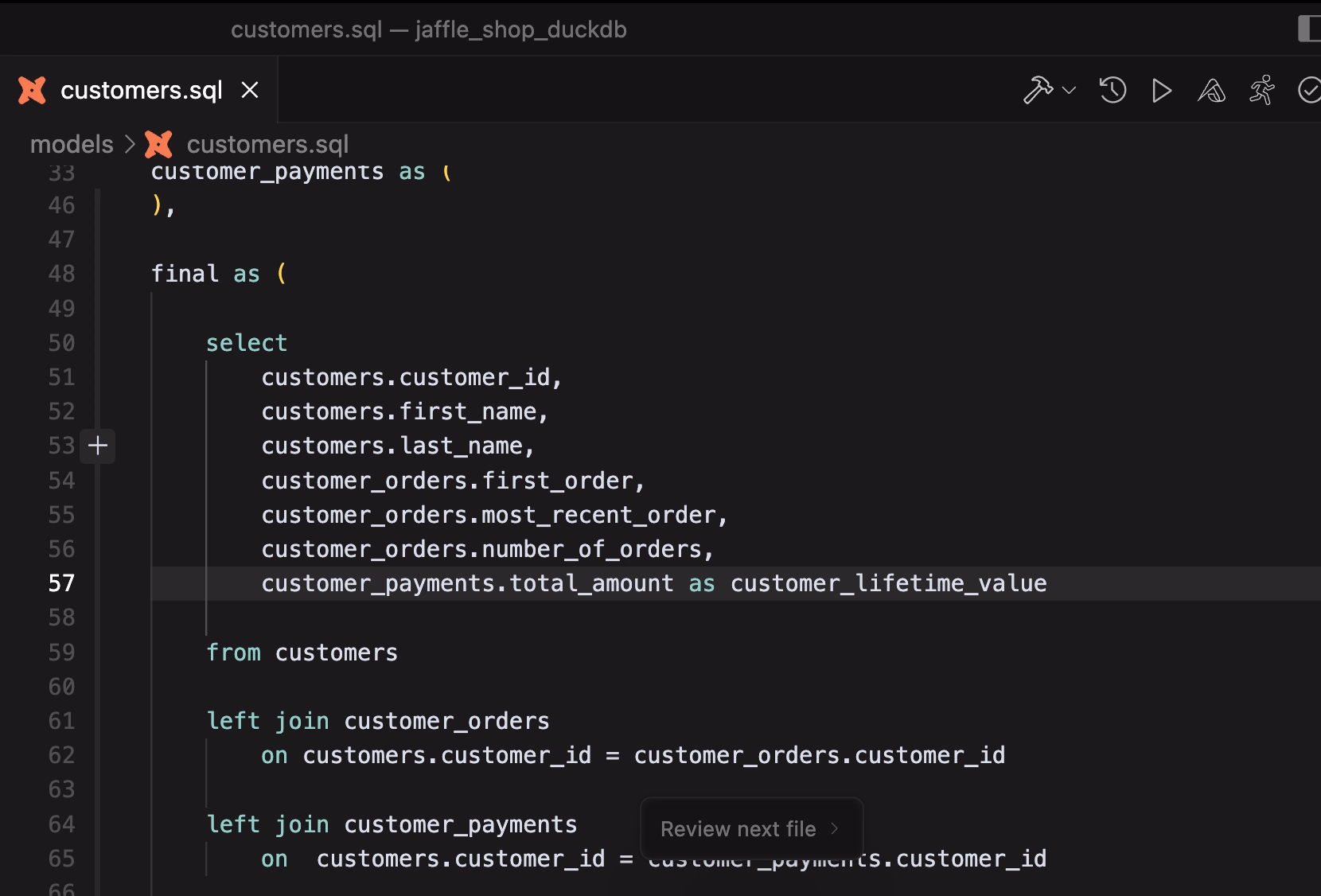 Trace code starting from customers.customer_lifetime_value